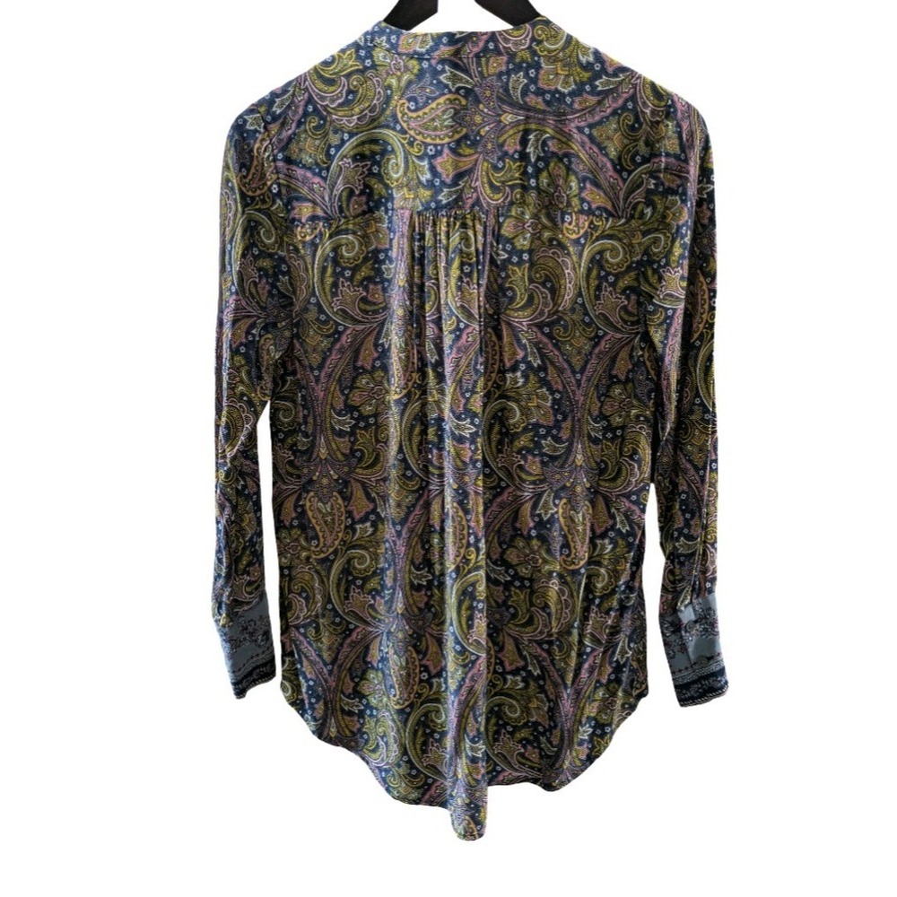 LOFT paisley yellow and blue button-down blouse Size SP Petite Long Sleeve - Picture 4 of 9